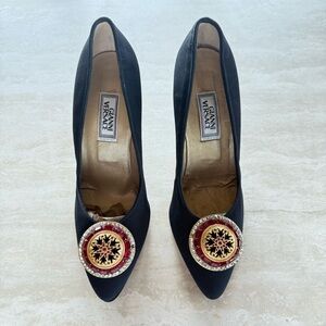 Gianni Versace Authenticated Black Jeweled Heels Women’s Size 36 90s Vintage